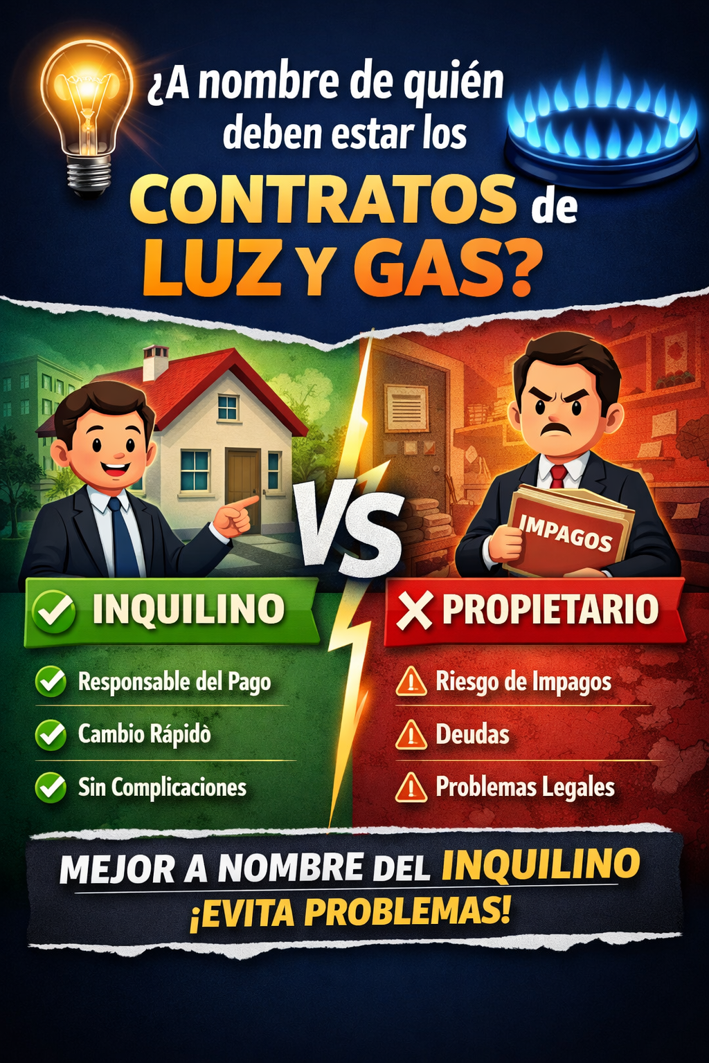 ¿A nombre de quién deben estar los contratos de luz y gas