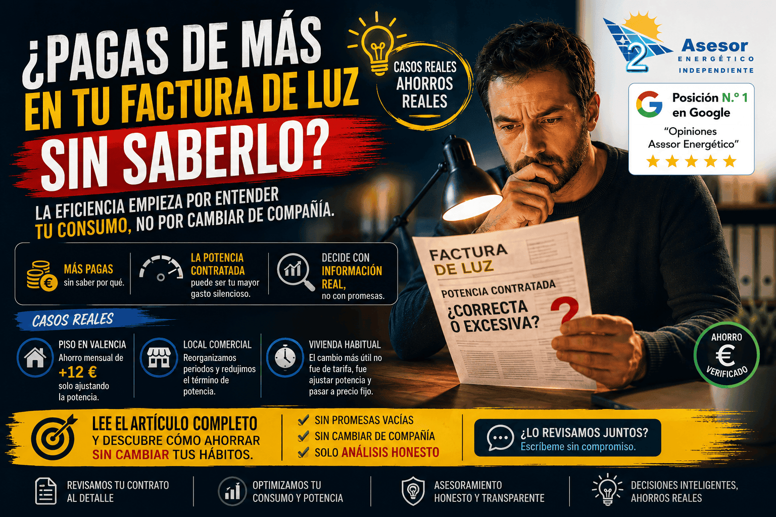 Potencia contratada en la factura de luz -ahorro en la factura eléctrica -Casos reales ahorros sin cambiar hábitos de consumo