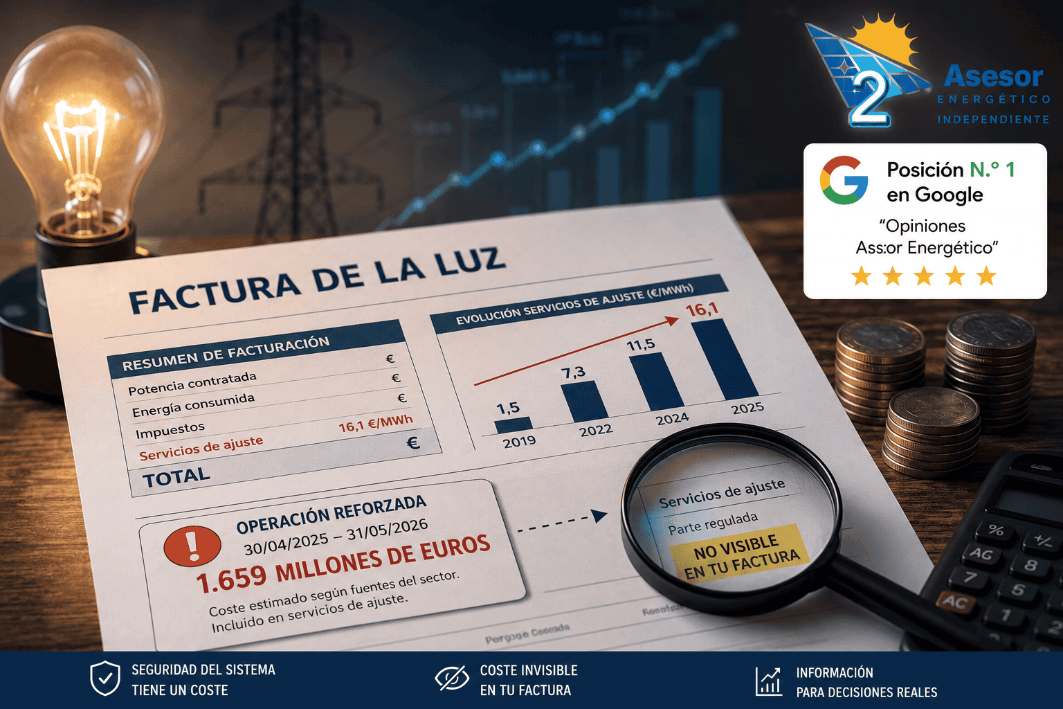 Coste oculto en la factura de la luz por la operación reforzada del sistema eléctrico en España